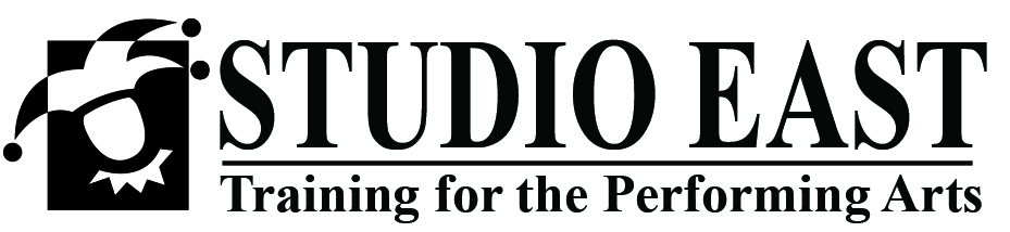 Logo of Studio East featuring a stylized jester's hat icon on the left and text that reads "STUDIO EAST Training for the Performing Arts.