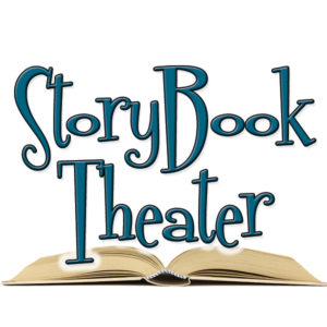 StoryBook Theater" text in blue, stylized font displayed above an open book.