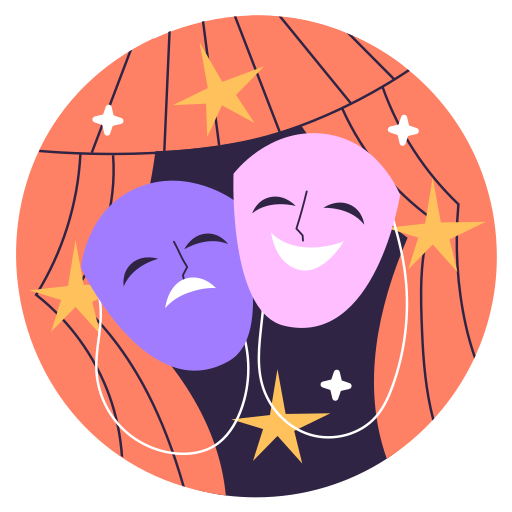 Two masks are sitting in a circle with stars.