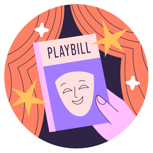 A hand holding up a playbill with a face on it.