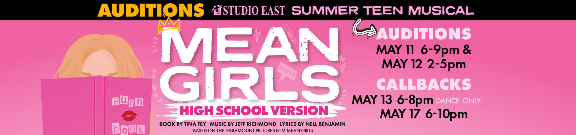 A poster for mean girls, with the words " mean girls ".