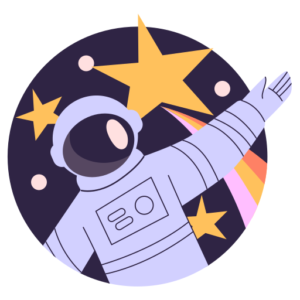 Colorful icon of a space cadet with a shooting star in background