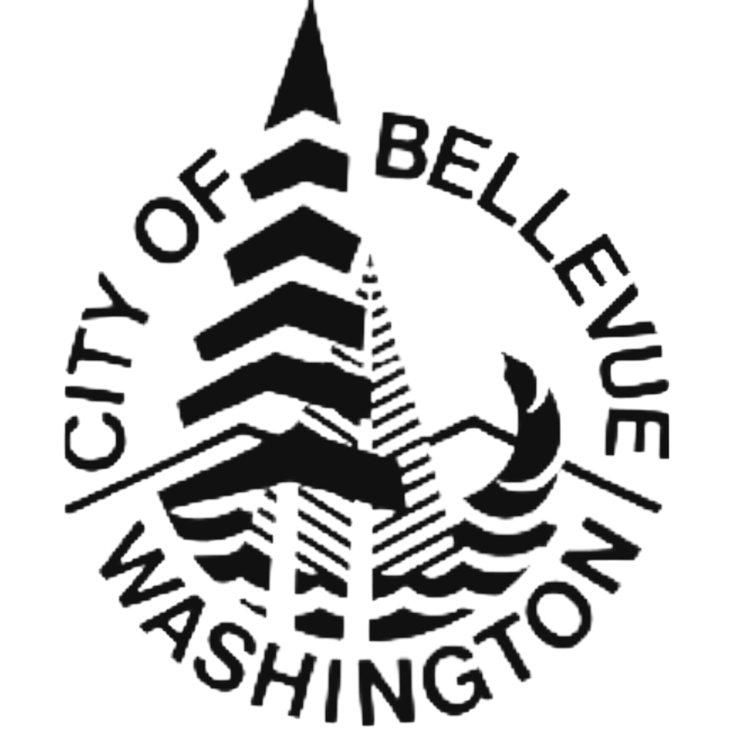 A black and white image of the city seal.