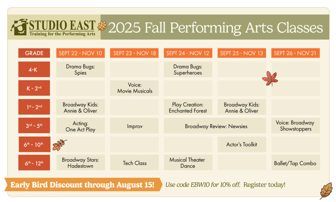 Studio East Fall 2025 Theater Classes for ages 4-19
